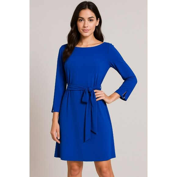 Vince Camuto Blue Belted 3/4 Sleeve Dress Size 6 - Picture 1 of 10